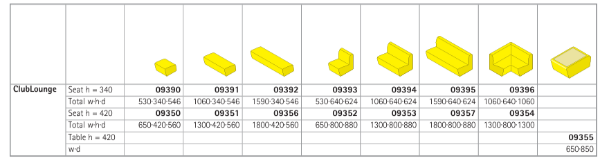 Club Lounge Soft Seating Technical Specs