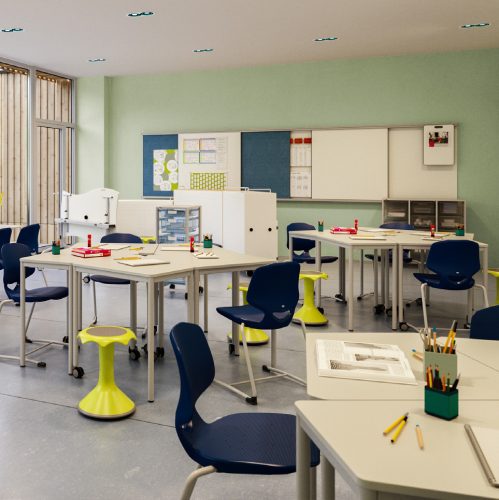 Classroom with Tano table Jumper Air Active and HOKKI stool